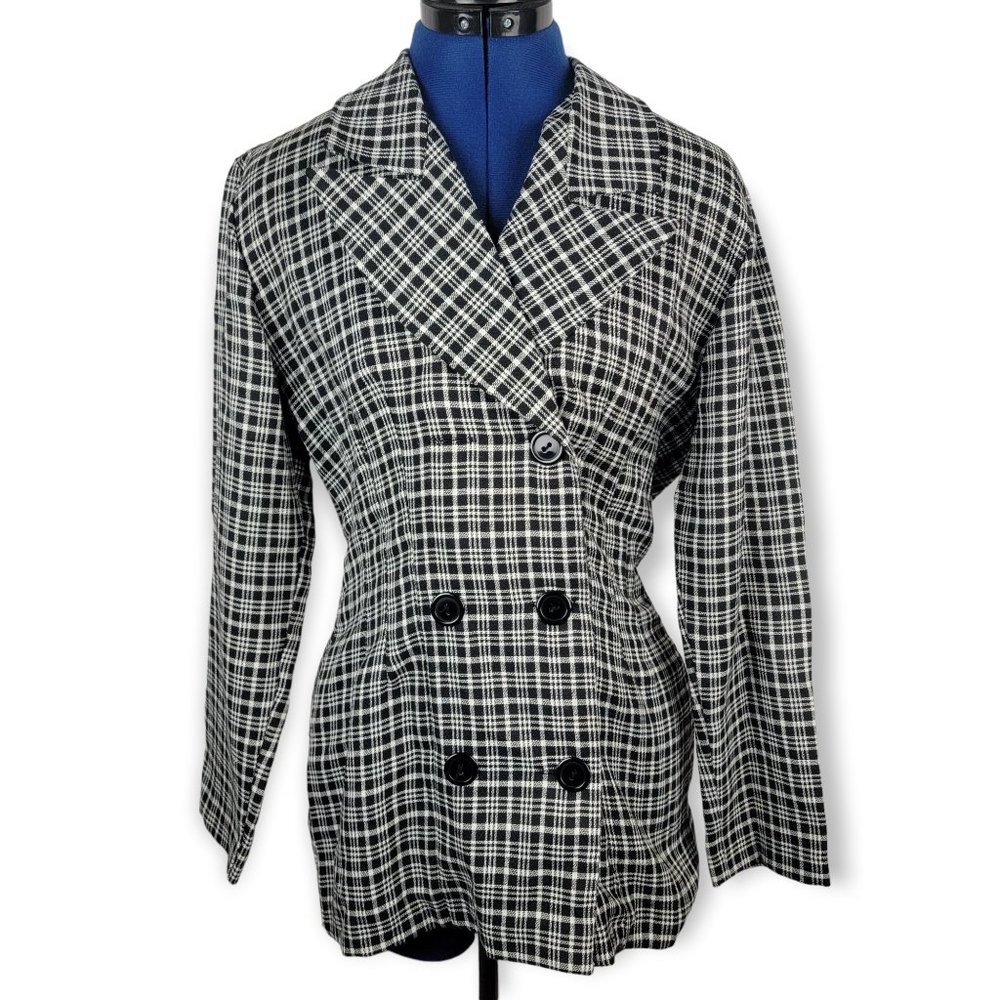 Vintage 80s Alyn Paige Fitted Plaid Button Blazer
